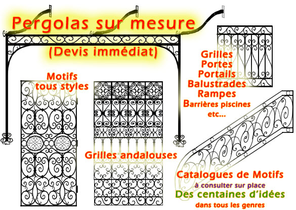 Grille, portail, balustrade, rampe, barrière piscine, en fer forgé