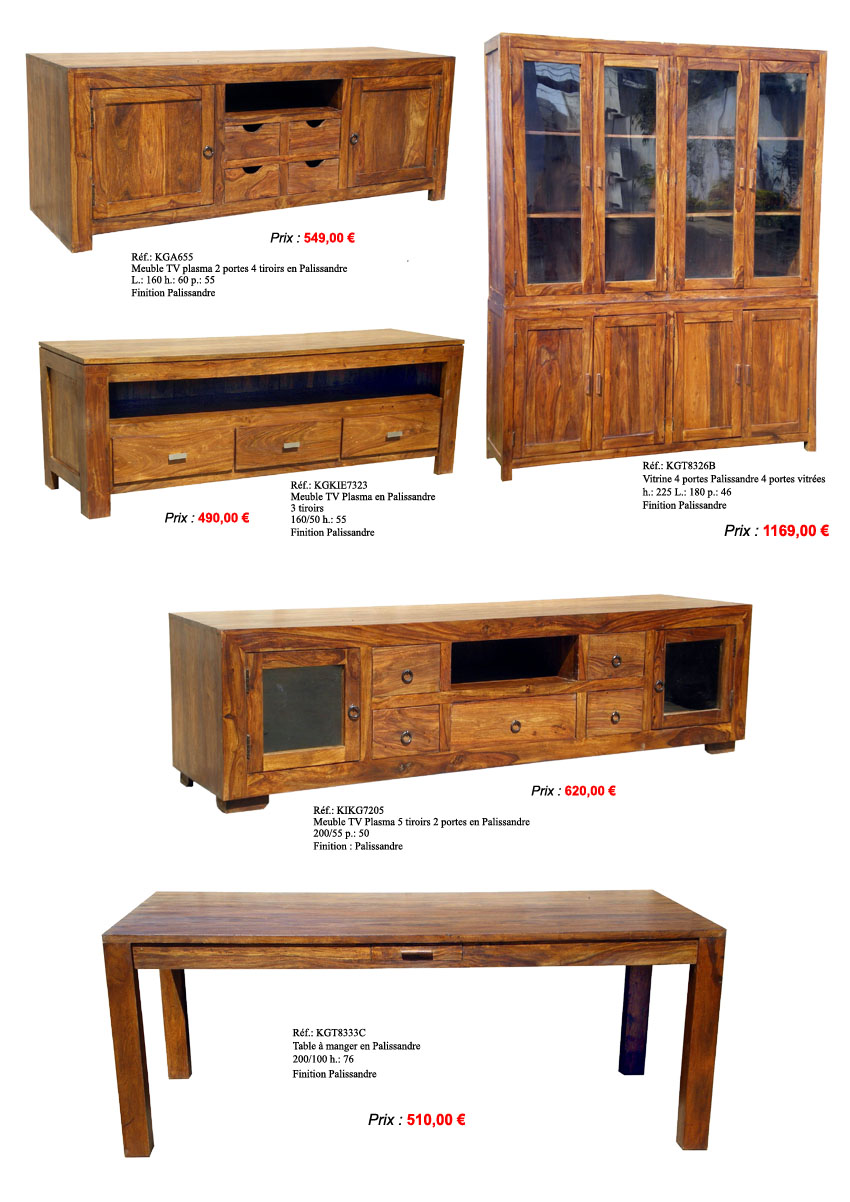 Table chaise buffet bahut plasmaTV en palissandre sheesham indien