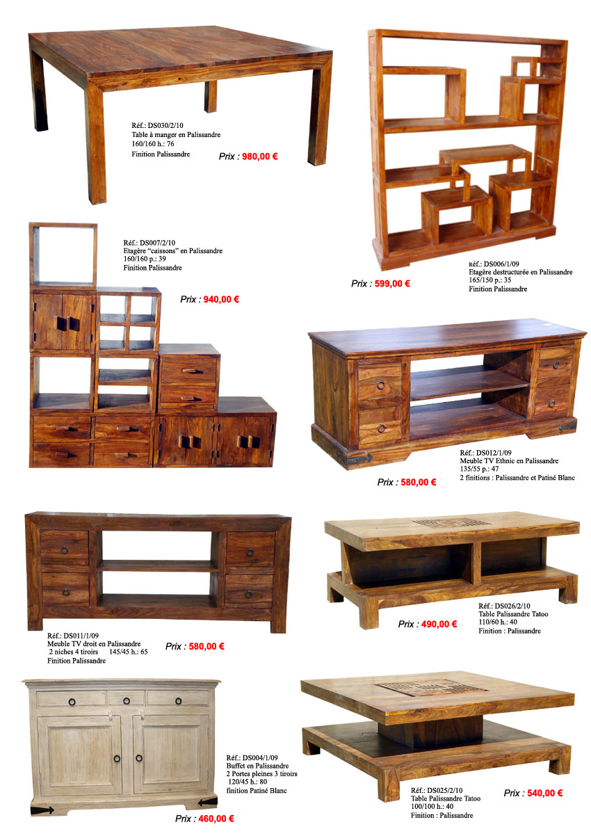 Table chaise buffet bahut plasmaTV en palissandre sheesham indien