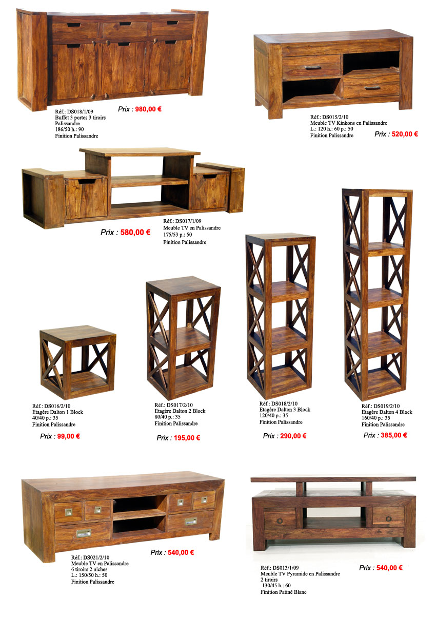 Table chaise buffet bahut plasmaTV en palissandre sheesham indien