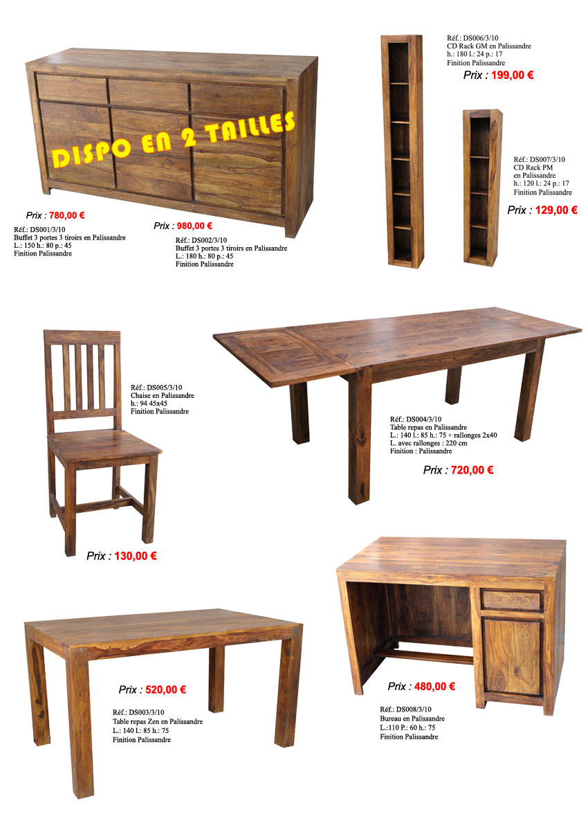 Table chaise buffet bahut plasmaTV en palissandre sheesham indien