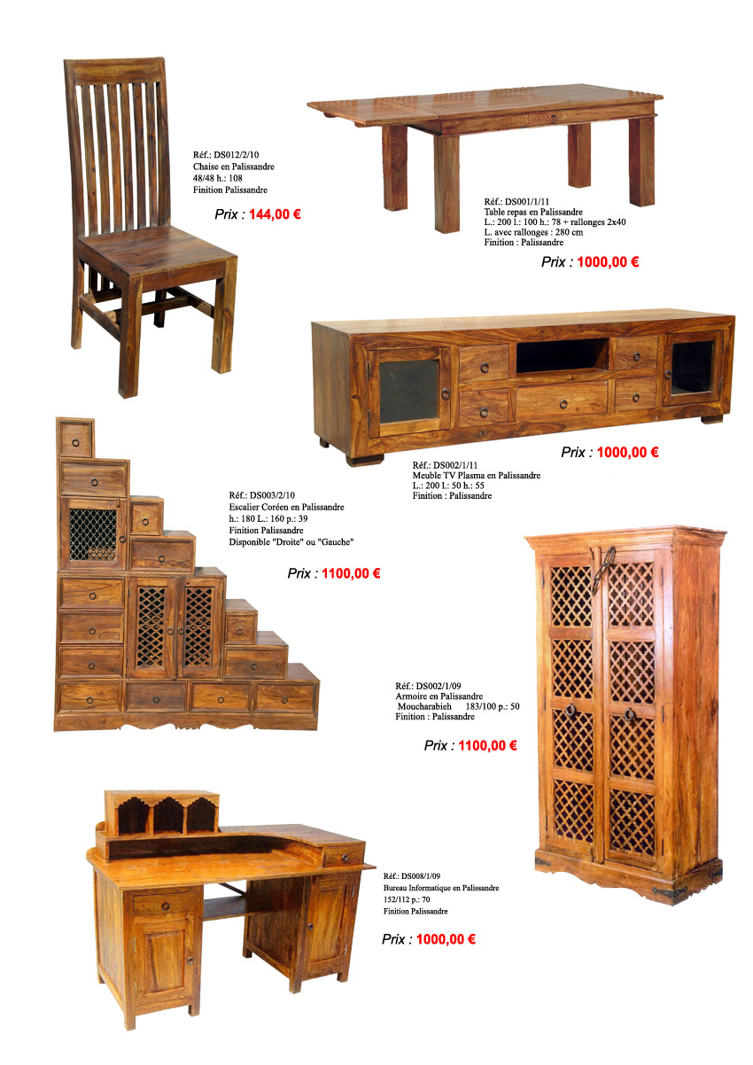 Table chaise buffet bahut plasmaTV en palissandre sheesham indien