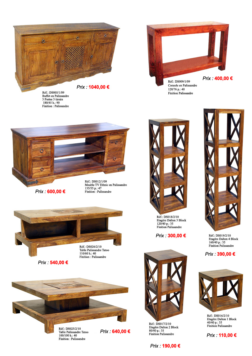 Table chaise buffet bahut plasmaTV en palissandre sheesham indien