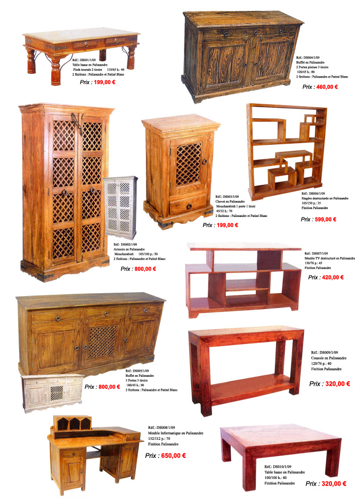 Table chaise buffet bahut plasmaTV en palissandre sheesham indien