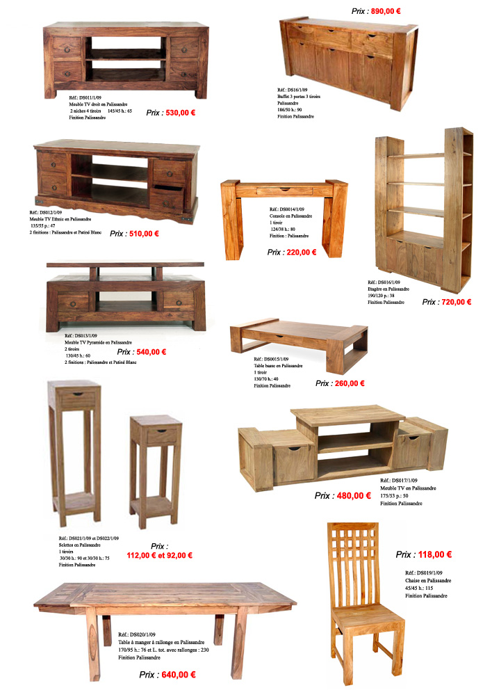 Table chaise buffet bahut plasmaTV en palissandre sheesham indien