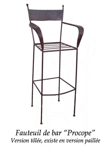 Fauteuil de bar fer forgé "Procope"