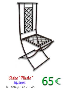 Chaise pliante en fer forg&eacute;