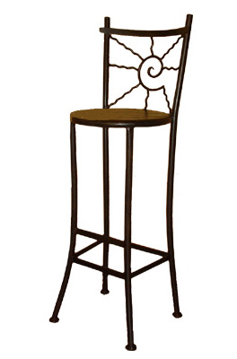 Tabouret de bar fer forgé Soleil assise tôle