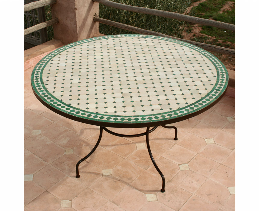 Table zellige d.: 130 sur pied fer forgé simple