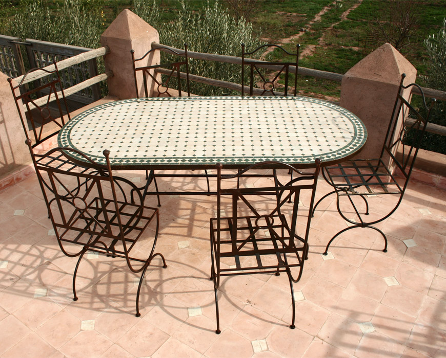 Table zellige ovale 180/90 + 6 chaises TINA