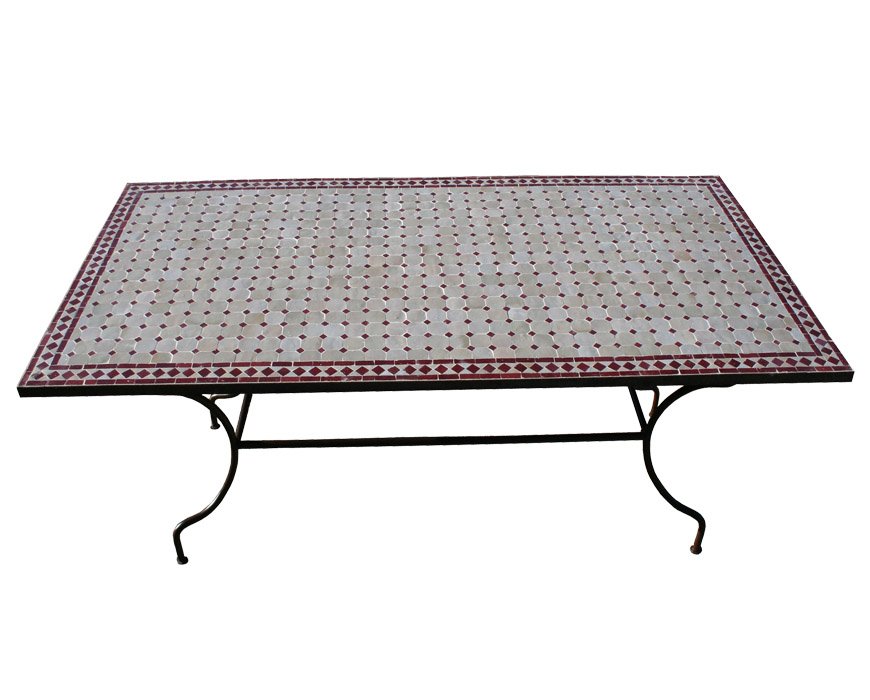 Table rectangulaire en zellige 100/60 sur pied en fer forgé