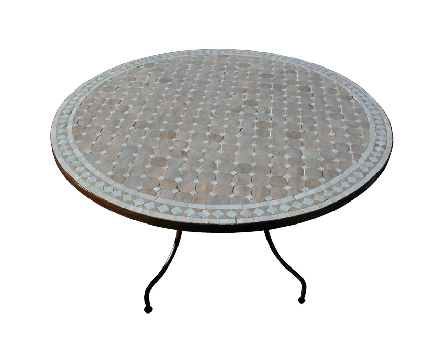 Table zellige d.: 120 sur pied fer forgé simple