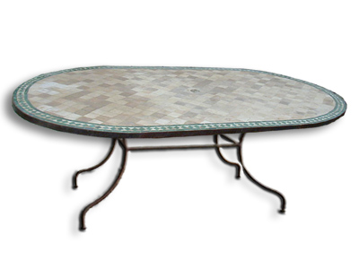 Table mosa&iuml;que de terre cuite zellige ovale 200/100 pied simple